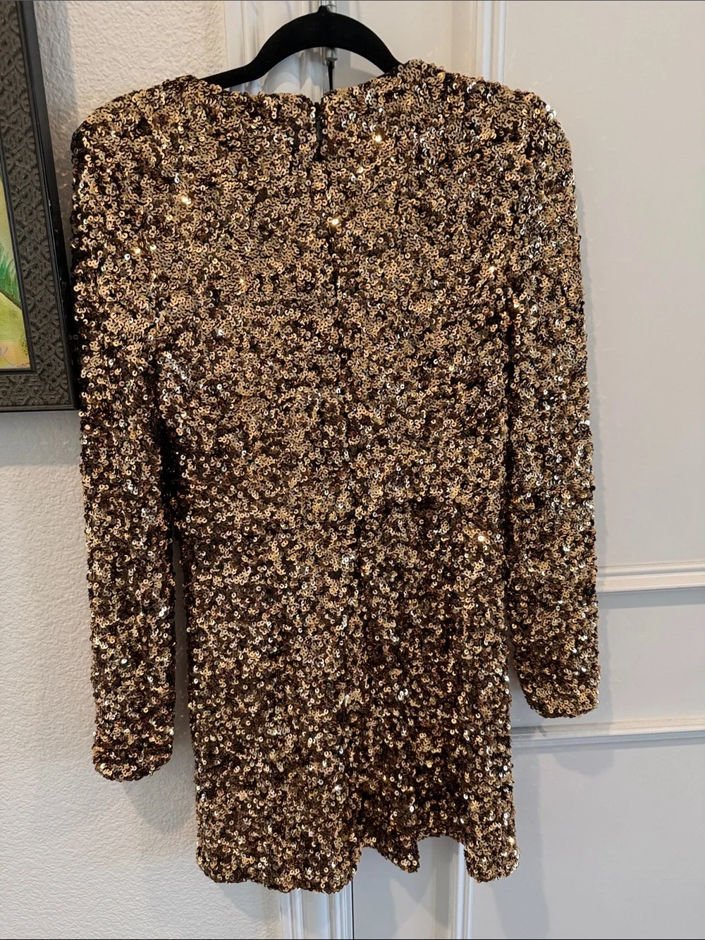 Dress the Population Gold Sequin Long Sleeve V-Neck Mini Dress - Picture 4 of 5